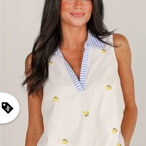 Womens White and Yellow Sleeveless Top